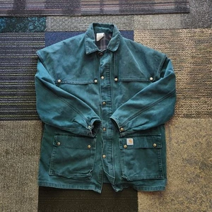 Vintage Carhartt Jacket Coat Worsterlon CW043 Green Chore Duster Size Large - Picture 1 of 7