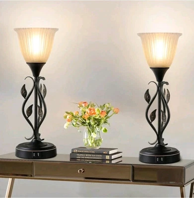 Table Lamp Set Dimmable w/USB Ports Nightstand Touch Control Bronze Leaf NOB - Image 1 of 4