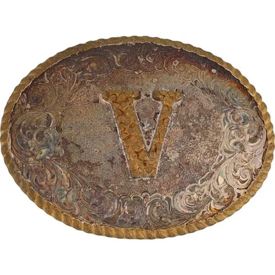 Nova Fivela de Cinto Prata P V Letra Nome Inicial Victoria Vincent Violeta Vintage - Imagem 1 de 4