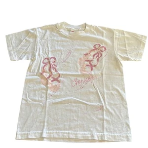 Girls M White Ballet Slippers Design Tee Shirt Hand Painted - Picture 1 of 5