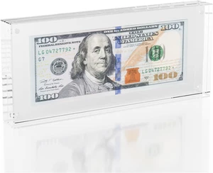 Dollar Bill Frame Display – 7.8" X 3.9" Acrylic Dollar Bill Holder, Thick Magnet - Picture 1 of 12