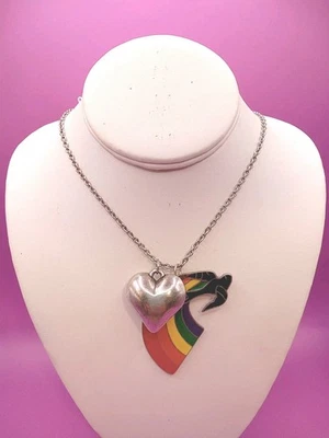 🩶 CORAZÓN GORRIÓN ARCO IRIS 🌈 Dijes Collar 25" Tono Plata Moda Joyería  Foto 1 de 4