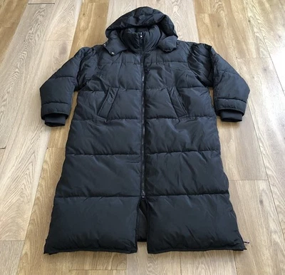 Chaqueta acolchada extra larga negra con cremallera completa Zara ropa exterior con capucha para mujer XL Foto 1 de 4