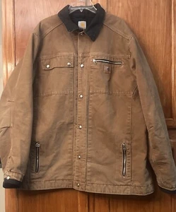 RARE Y2K Carhartt J285 BRN Multi-Pocket Sandstone Jacket Quilt Lined Men's 2XLT - Bild 1 von 14