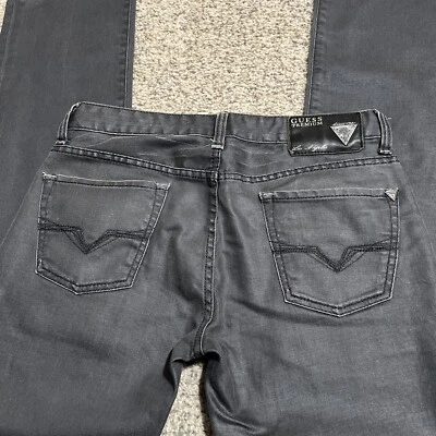 Mens 31/33 Guess Lincoln Slim Straight Gray Coated Designer Jeans Size 31 X 33 - Image 1 of 4
