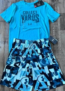 NWT Under Armour Boys YXL Teal/Black/Green COLLECT  YARDS Shorts Set XL - Picture 1 of 5