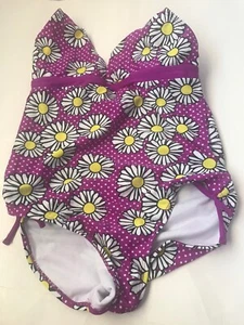 Wave Zone Black Swim Size 14/16 purple with daisy pattern - Picture 1 of 12