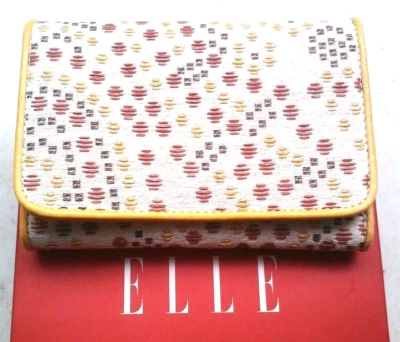 ELLE PORTAFOGLIO DONNA TESSUTO FANTASIA POIS INTERNO PELLE GIALLO NUOVO WALLET - Imagen 1 de 4