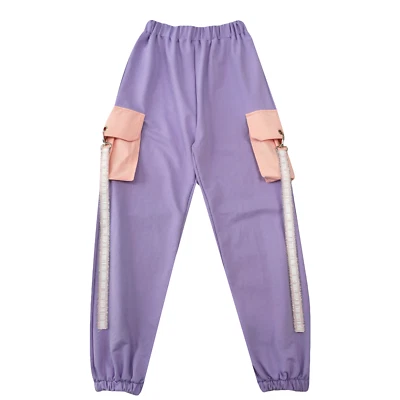 Purple Cargo Pants with Pockets for Teen Girls Goth Streetwear Jogger Harem Pant - Image 1 of 4