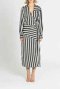 Vestido envolvente midi a rayas SLIDE SHOW negro blanco talla 12 AU PRECIO DE VENTA SUGERIDO POR EL FABRICANTE 299 CON DEFECTOS - Imagen 1 de 7