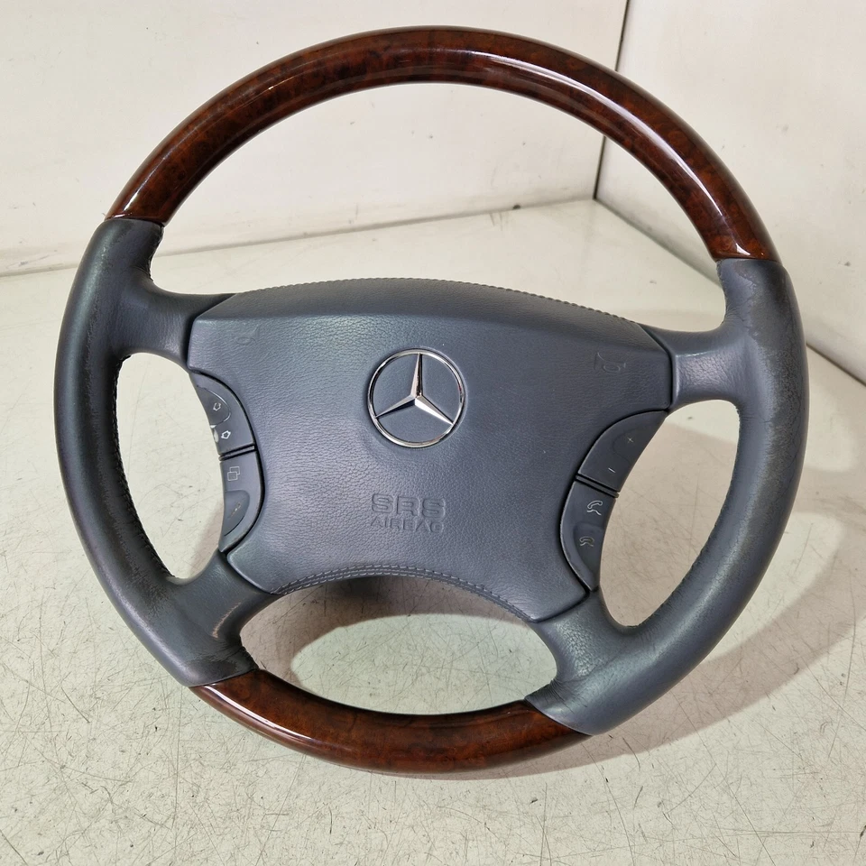 S17 * Original Mercedes W215 W220 Leder Lenkrad Holzausführung HOLZ KASTANIE - Bild 1 von 4