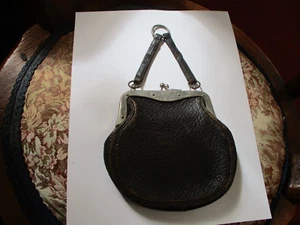 EARLY VICTORIAN ERA AMERICAN CIVIL WAR CHATELAINE BLACK TOOLED LEATHER PURSE - Picture 1 of 4