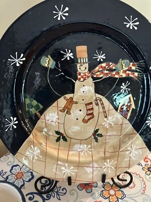 Certificado Internacional-Susan Winget-Marinha/Boneco de Neve Bronzeado-Prato de Serviço de Natal 13" - Imagem 1 de 4