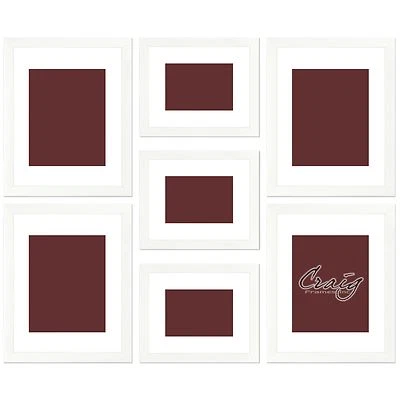 Craig Frames 1" Wide Modern Satin White Wall Collage Photo Frame Lot, Set of (7) - Image 1 of 4