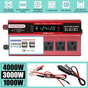 4000W 2000W Car Power Inverter DC 12V To AC 110V 3 AC Outlets RV Solar Converter - Picture 1 of 25