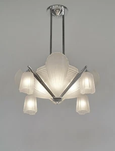 H.PETITOT : LARGE FRENCH 1930 ART DECO CHANDELIER  cleopatra ..... Muller freres - Picture 1 of 13