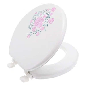 Ginsey Home Solutions Round Soft Decorative Toilet Seat with Rose Embroidery