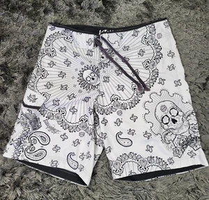 Costume da bagno vintage Y2K Billabong Board Shorts uomo 38 x 10 bianco teschio ricamato - Foto 1 di 18