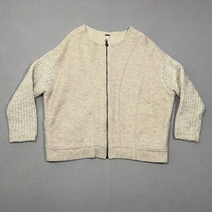Free People Sweater Women Medium Oversized Wool Blend Cable Knit  Full Zip Beige - Picture 1 of 10