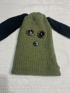 Olive Black Floppy Ear Dog Hand Knit Child’s Hat Cap Double Layered New Giftable - Picture 1 of 15