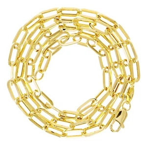 Italian 14k Yellow Gold Hollow Paper Clip Link Chain Necklace 20" 4mm 6.2 grams - Picture 1 of 4
