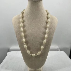 Vintage Gemstone White Agate Polished Bead Strand Necklace 13” - Picture 1 of 7