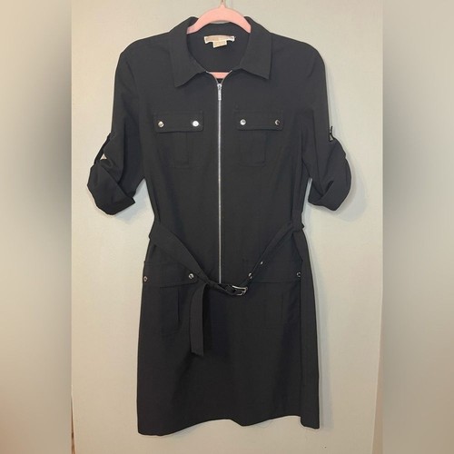 Michael Kors PETITE LARGE ~ Camicia donna nera con cintura abito con cerniera taglia usata in ottime condizioni