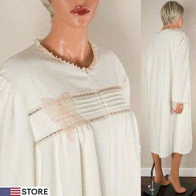 💖 VANITY FAIR Vintage Marfil Bata Salón Abrigo Polar Manga Larga Media Cremallera 2XL Foto 1 de 4