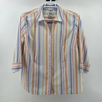 Blusa Camisa Top Talbots Para Mujer’s 3X Plus Algodón Abotonado Rayas Multicolor Foto 1 de 4