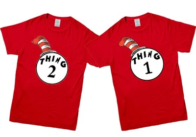 Dr Seuss Cat in The Hat Tshirts Thing 1–Thing 2 Tshirt Crimbo Adults & Kids New