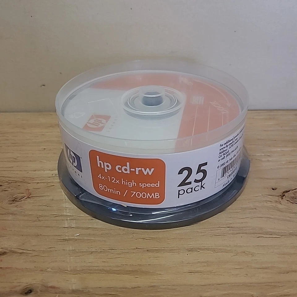 NEW! HP invent CD-RW 12X Blanks Media Discs 80 Min 700 MB Orange Silver 25 Pack - Image 1 of 1