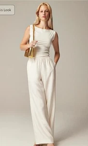J. nuovo con etichetta Pantalone Crew Stratus in raso testurizzato AVORIO taglia Petite Large $148 - Foto 1 di 11