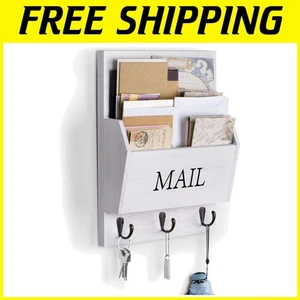 Rustic Wooden Mail Organizer with Key Hooks - Picture 1 of 9