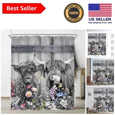 Cortina de ducha con estampado de vaca de granja 60x72 con 12 ganchos - Elegante decoración de baño Foto 1 de 4