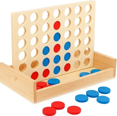 Wooden Connect Four In A Row 4 In A Line Board Game Kids Educational Toy Family - Image 1 of 4