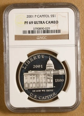 2001 P Capitol Visitor Center Commemorative Silver Dollar NGC PF 69 Ultra Cameo - Image 1 of 2