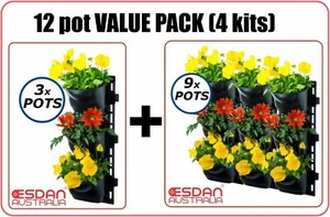 VERTICAL GARDEN KIT 3 Tier Wall Hanging Flowers plants herbs pots planters x4 - Picture 1 of 8