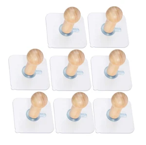 FOTYRIG 8 Packs Self Adhesive Plastic back with Wooden Hooks Hanging NEW (11D) - Picture 1 of 5