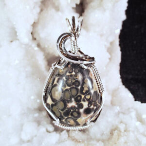 Leopard Jasper, wire-wrapped, necklace, sterling silver, bronze, #1672