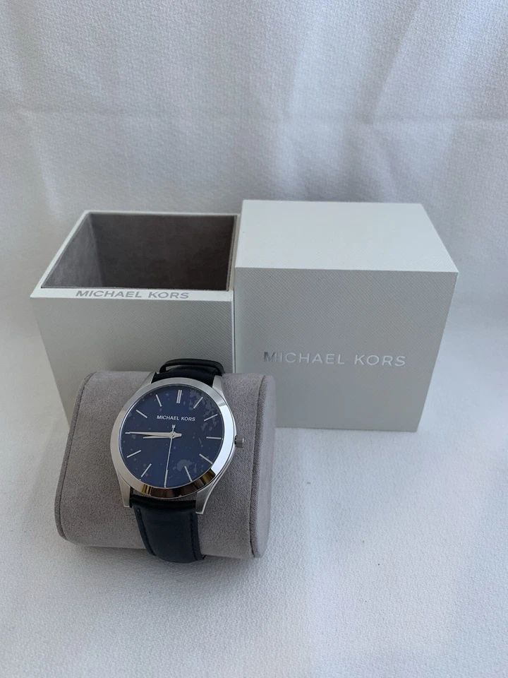 Michael Kors Men's Slim Runway Black Leather Strap Watch 44mm MK8620