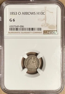 1853-O NGC G6 Liberty Seated Half Dime H10c - New Orleans Mint - Rotated Reverse - Picture 1 of 2