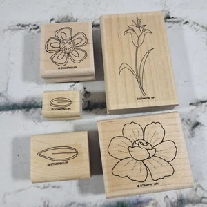 Set Of 5 Stampin Up! Wooden Floral Rubber Stamps - Picture 1 of 8