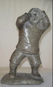 VTG STONE CARVING CANADIAN ESKIMO MALE ART INUIT CANADA CARVED SOAPSTONE SIGNED - Picture 1 of 12