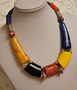 Vintage Art Deco Made Italy BAKELITE CATALIN Statement Colorful Necklace 1950's  - Picture 1 of 13