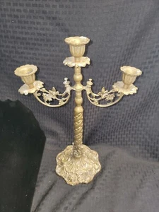 Vintage Heavy Brass 3 Arm Candlestick Candelabra Ornate - Picture 1 of 4
