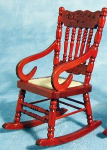 Dolls House Rocking Chair Wooden Mahogany With Cloth Seat 1:12 Scale 114 Tumdee - Picture 1 of 6