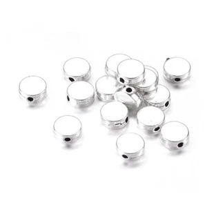 50PC Tibetan Alloy Metal Beads Flat Round Smooth Loose Spacer Antique Silver 7mm - Picture 1 of 2