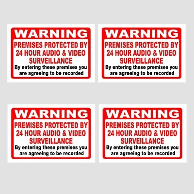 ADOREPRINT 4 x Warning Premises protected Video Audio Surveillance CCTV Sticker Signs