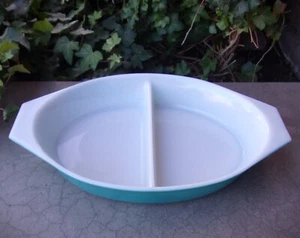 VTg Pyrex Blue 1 ½ Qt Divided Casserole No Lid VGUC - Picture 1 of 4