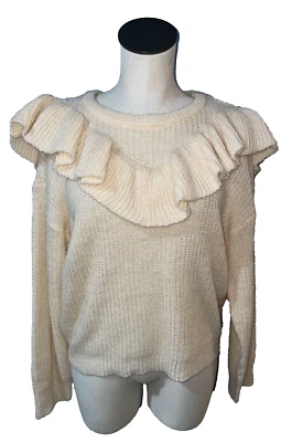 Suéter Skies Are Azul Para Mujer Talla L Volantes Boho Romántico Hada Cuello Redondo Foto 1 de 4